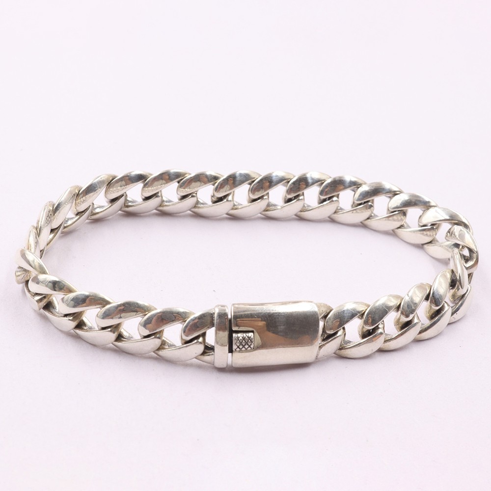 Pure S925 Sterling Silver Chain 11mm Cuban Curb Lnk Bracelet 44-45g 8.26inch
