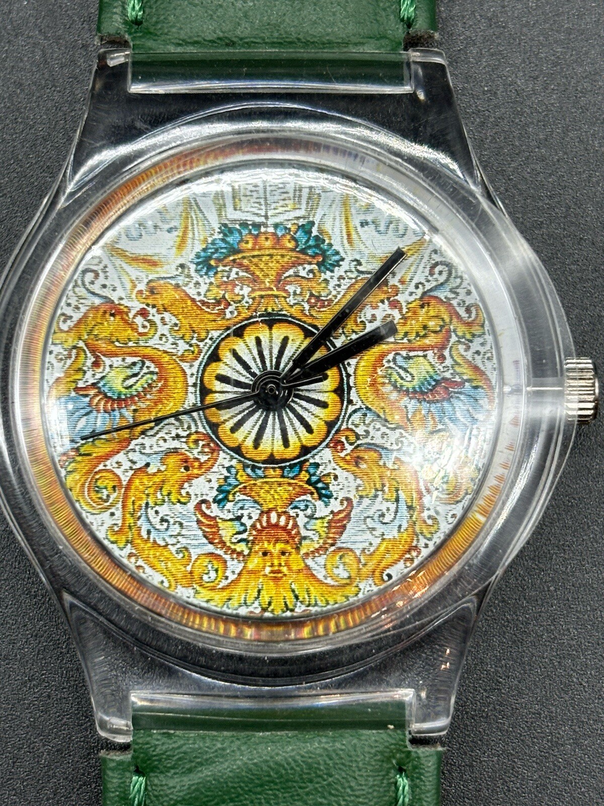 Vera Pelle Made In Italy Wrist Watch Green Strap Stainless Steel READ
