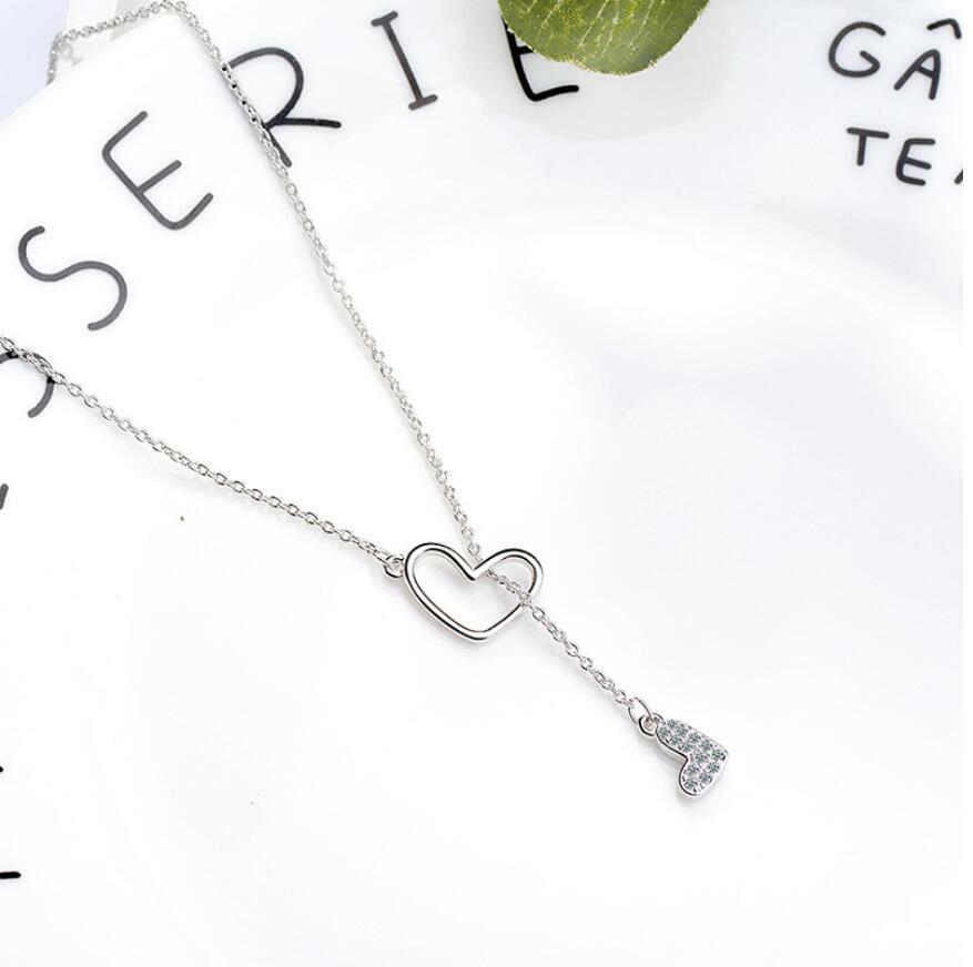 ZARD Heart Charm CZ Pave Sterling Silver Pendant Lariat Y Necklace