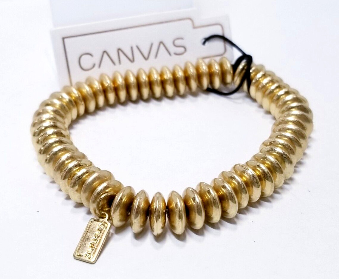 Canvas Style Channing Metal Plated Disc Stretch Bracelet in Worn Gold
