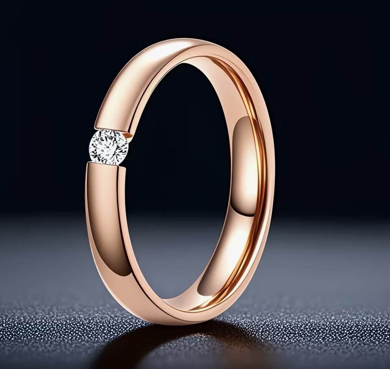 Stainless Steel 3mm 304L Cubic Zirconia Rose Ring Size 7 # 0049 Box Included.