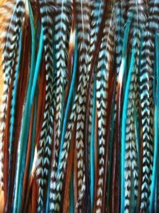 Feather Hair Extension 5 Feathers 6-10 Turquoise, Genuine Grizzly & Browns Exten