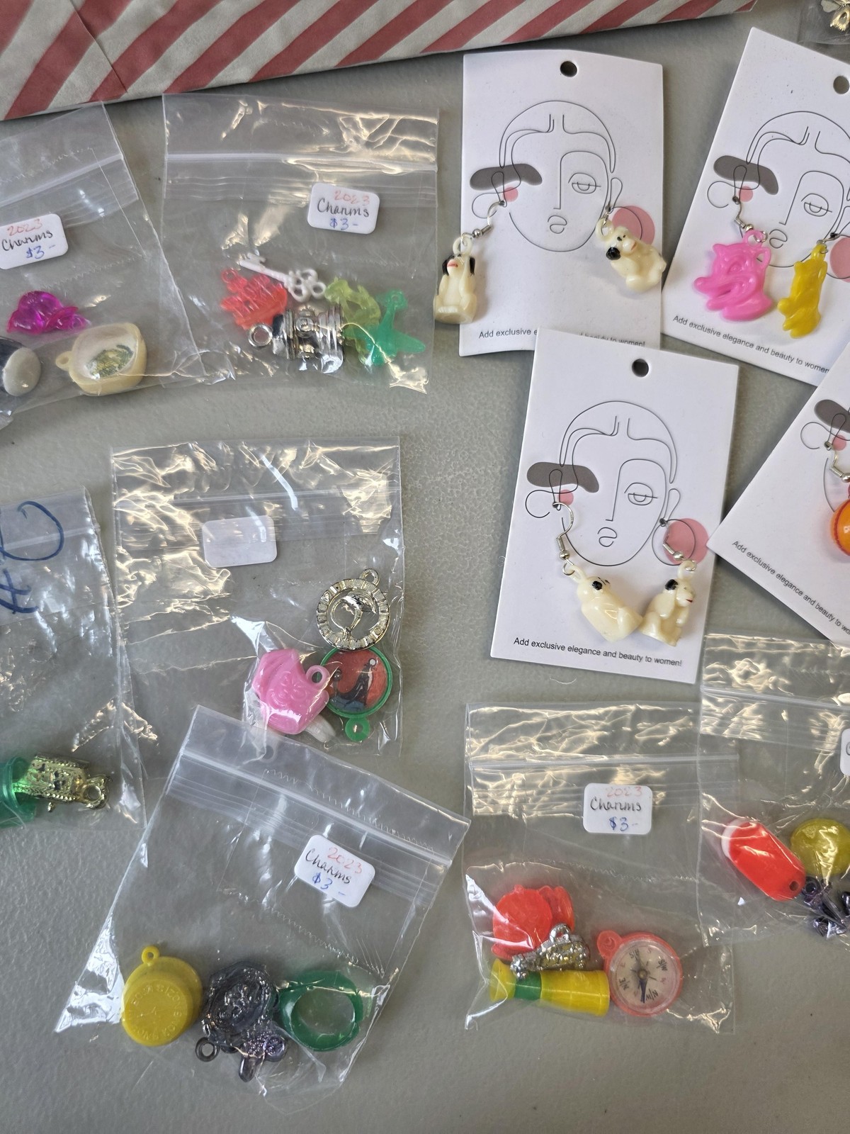 Vintage Cracker Jack Prize Charm Jewelry Lot Plastic Metal Charms Earrings Boxed