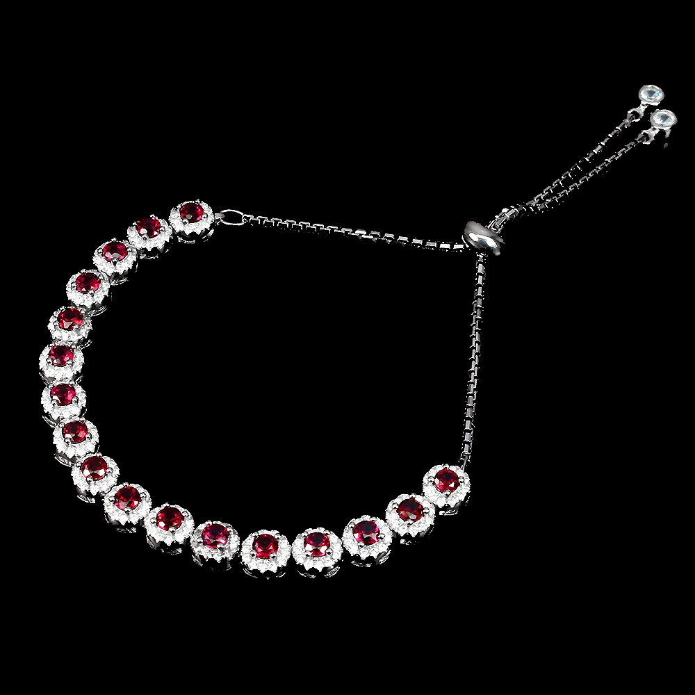 925 Sterling Silver Bracelet Round Rhodolite 3mm Gemstone Jewelry 9.5inch