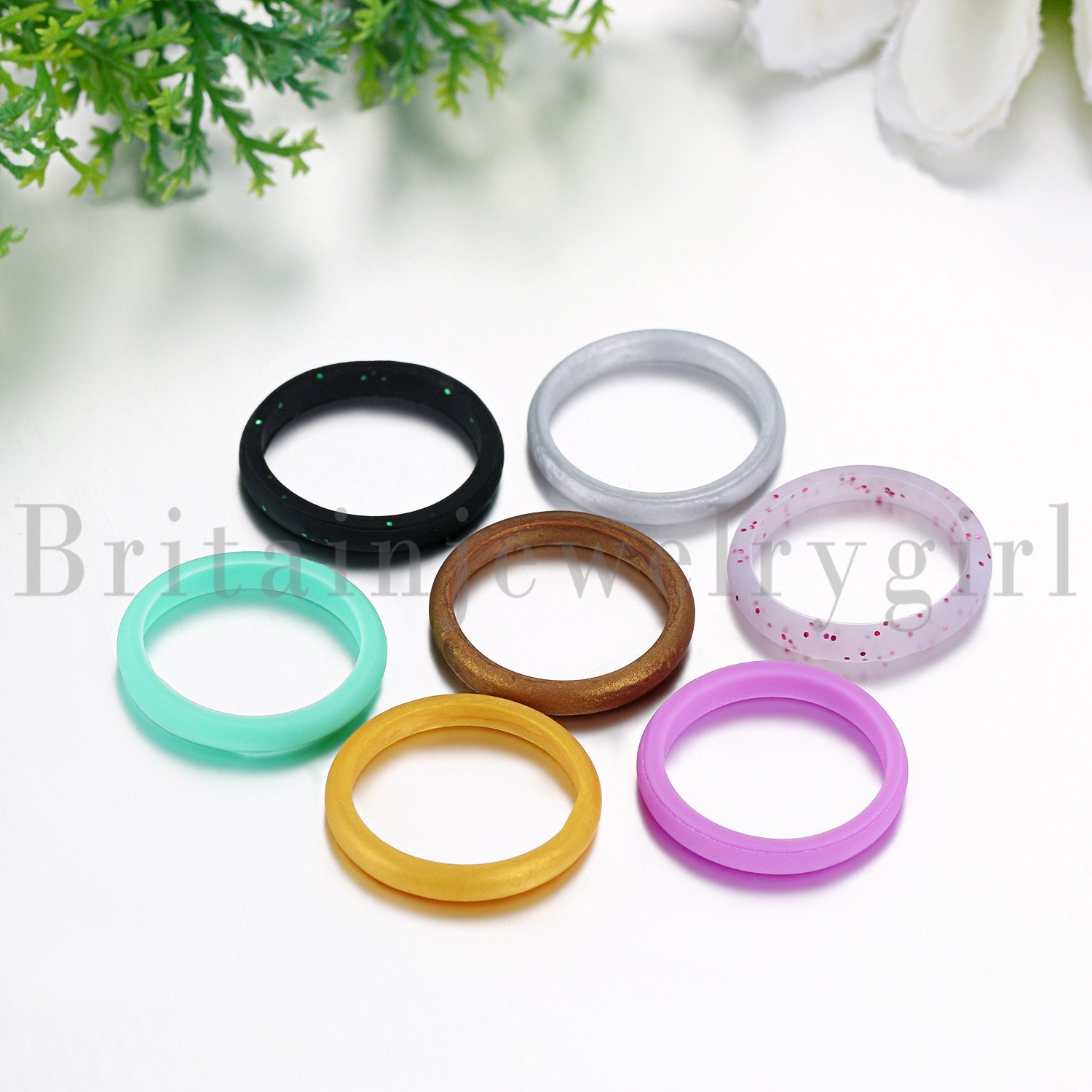 7pcs Women Silicone Wedding Ring Rubber Band Set Thin Stackable Size 4-10