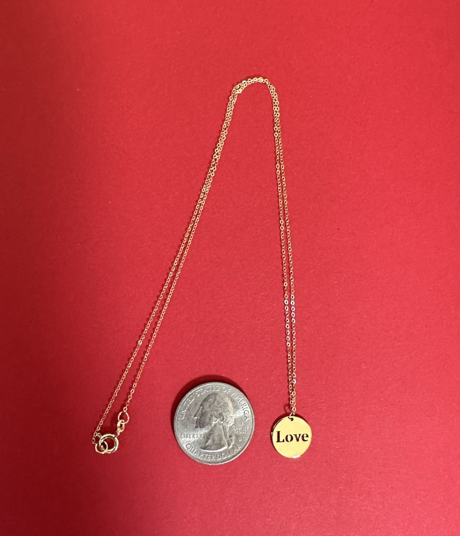 14K Yellow Gold LOVE Medallion Pendant Necklace