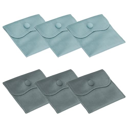Velvet Jewelry Pouches, 6 Pcs Jewelry Packaging Gift Bags (4″x4″) Blue/Gray