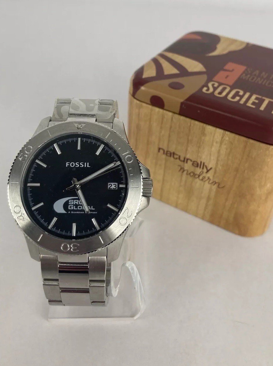 Fossil PR-5432 43mm Black Dial Rotating Bezel Date Watch w/Bracelet &New Battery