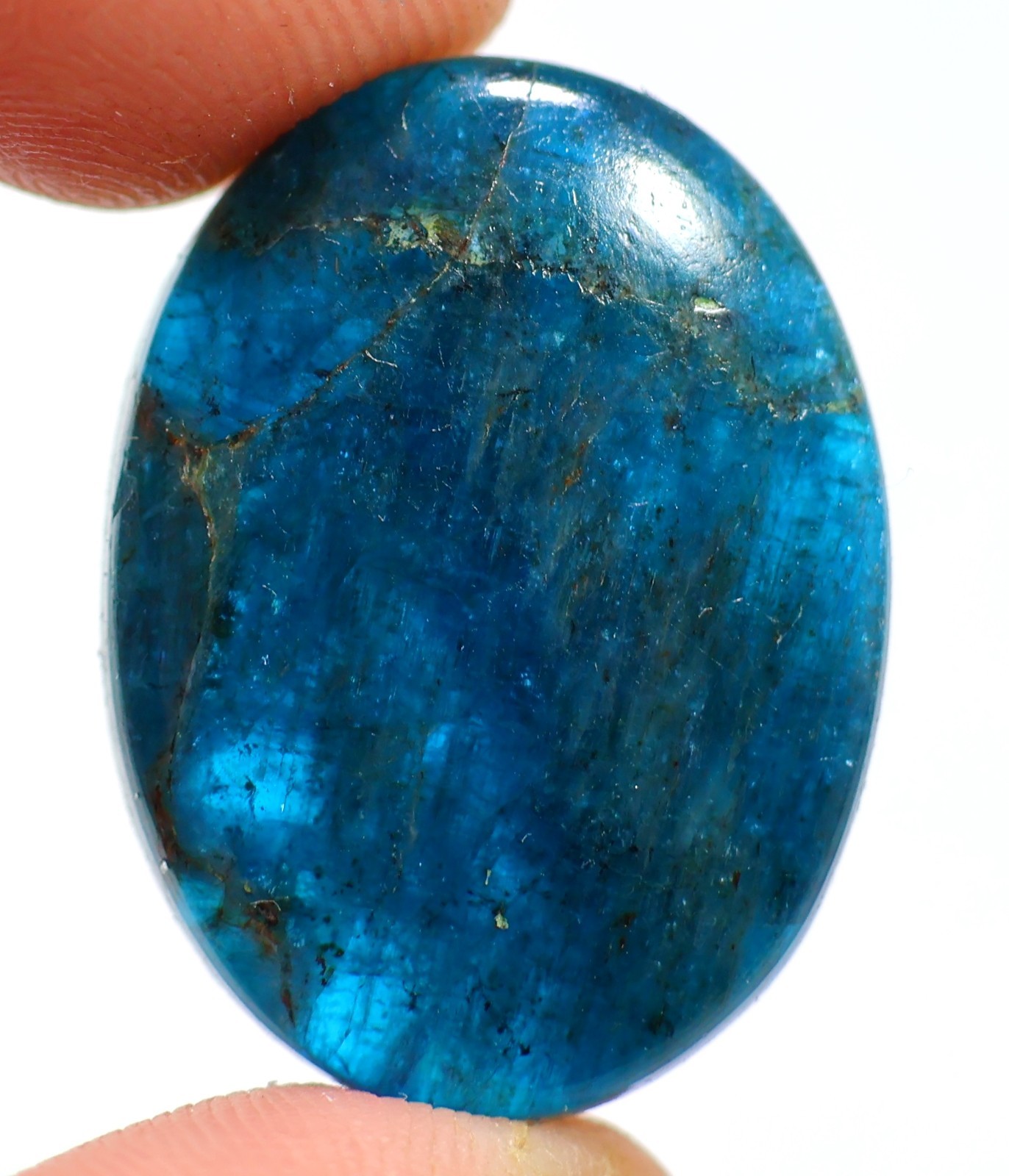 46 Ct 7X21X28 mm Natural Translucent Neon Apatite Oval Cabochon Gemstone HN-96