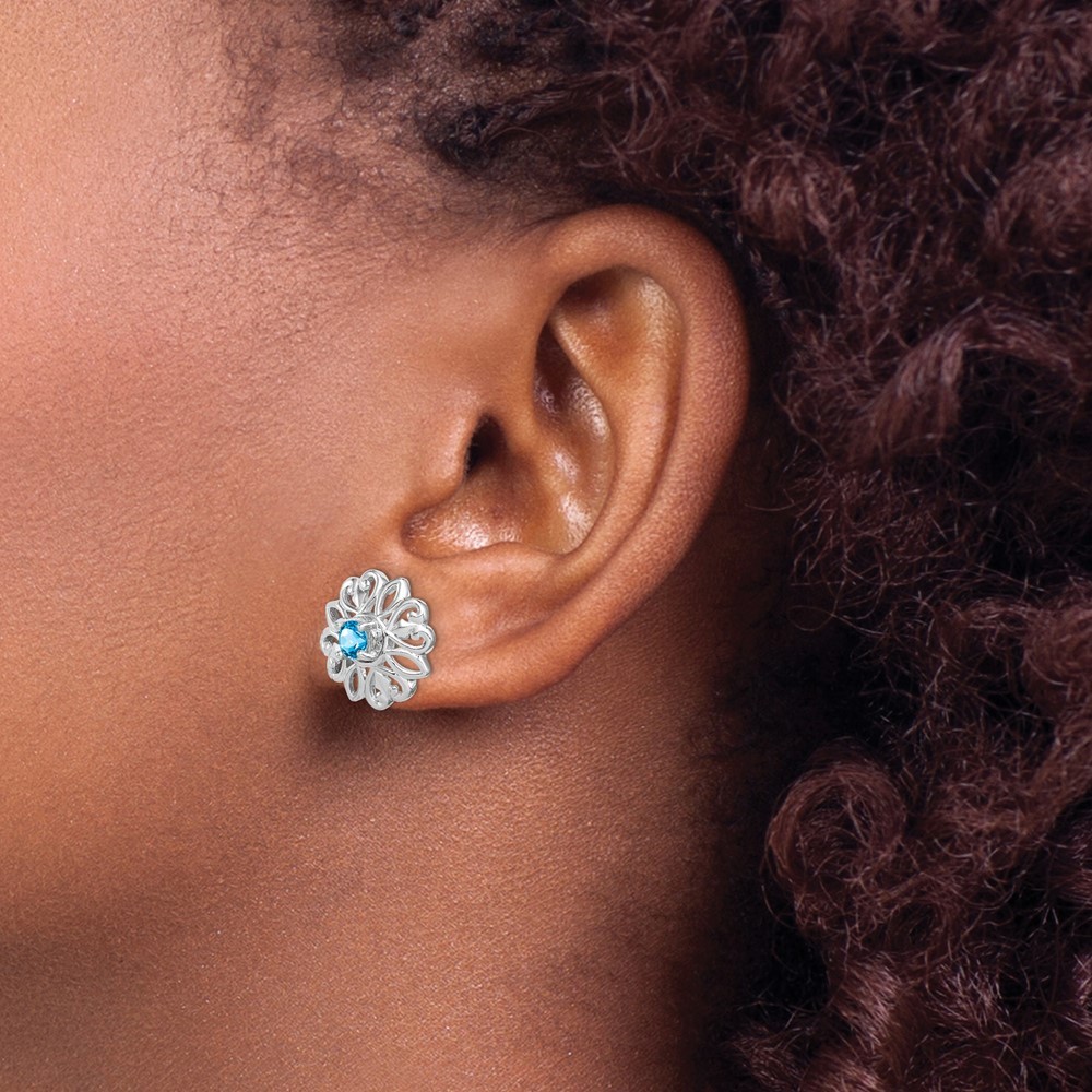 Sterling Silver Rhodium-plated Blue Topaz Studs with Earring Jackets 3.29gm