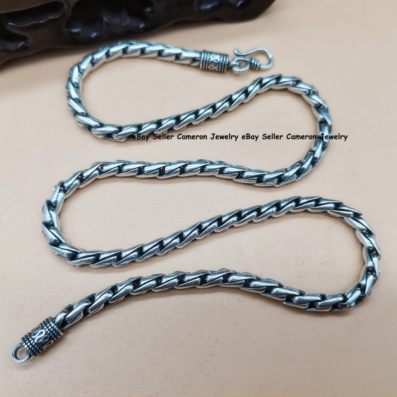 Men’s 925 Sterling Silver Chain 6mm Twist Braided Wheat Link Necklace 20-30in