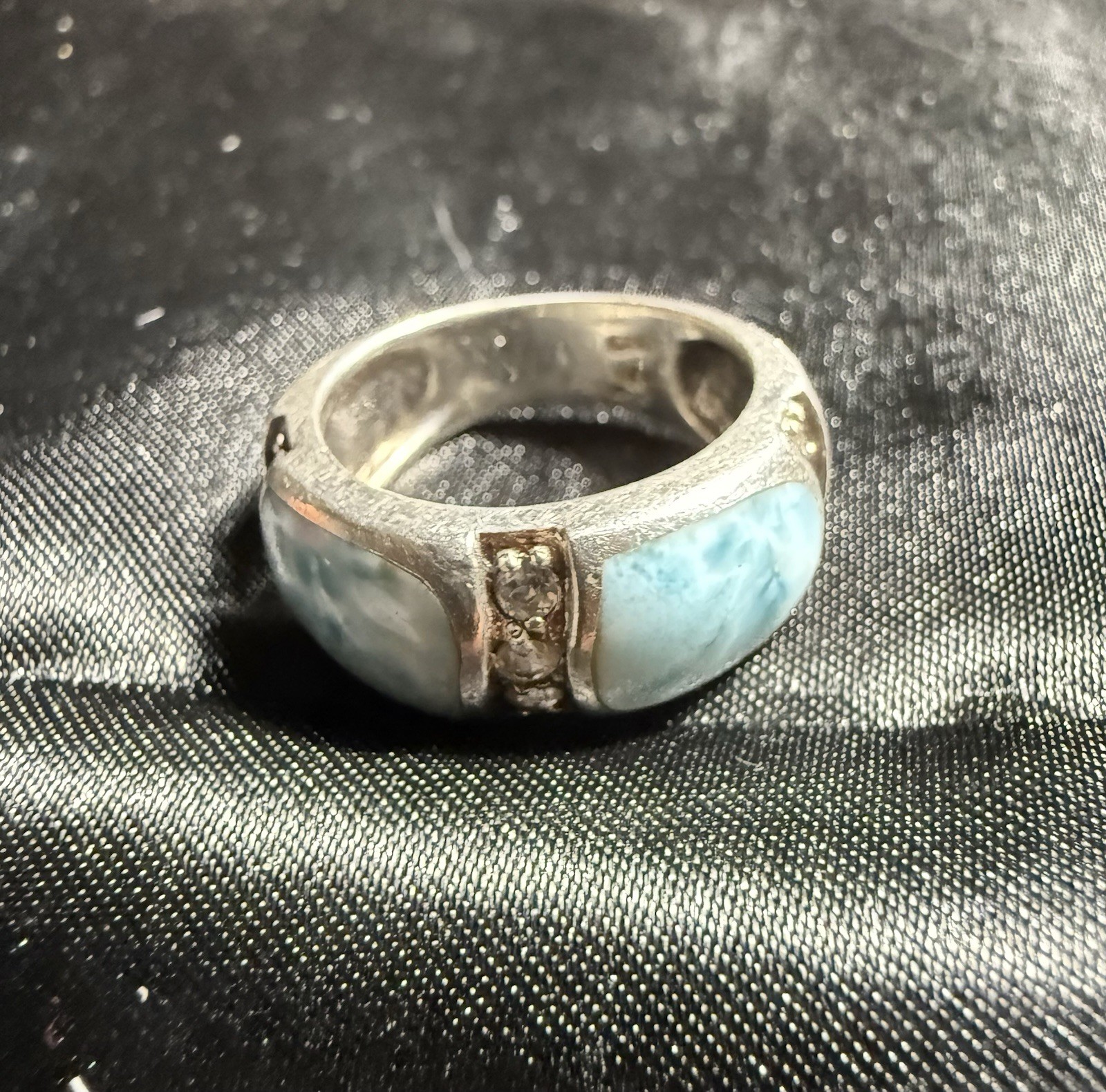 Marahlago Marina Collection Sterling Silver Ring with Larimar White Topaz Sz 6