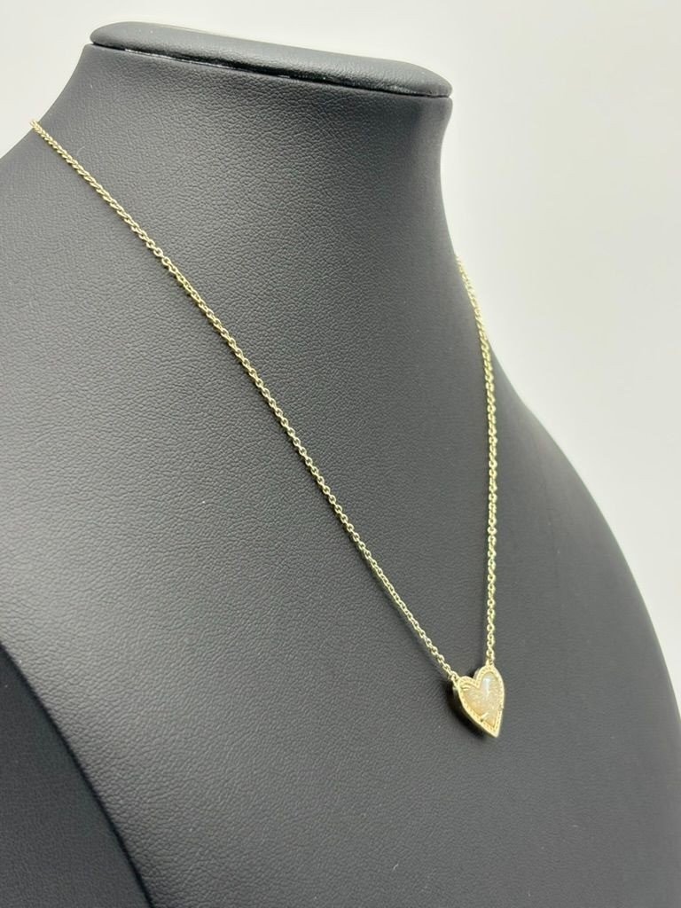 Kendra Scott Ari Heart Necklace 14K Yellow Gold On Brass Iridescent Drusy Signed