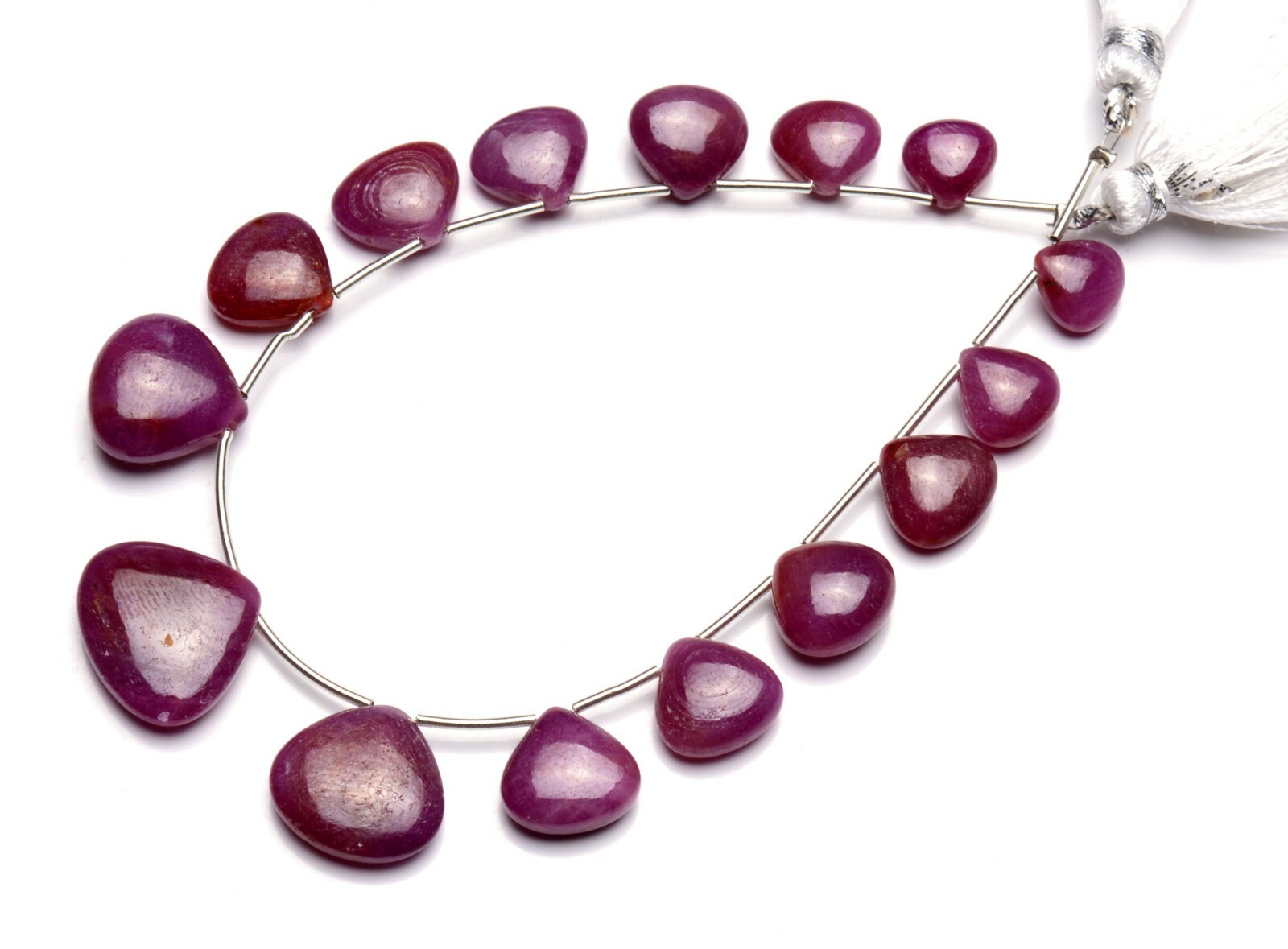 Natural Gem Myanmar Ruby 8 to 17MM Size Smooth Heart Shape Briolette Beads 8″