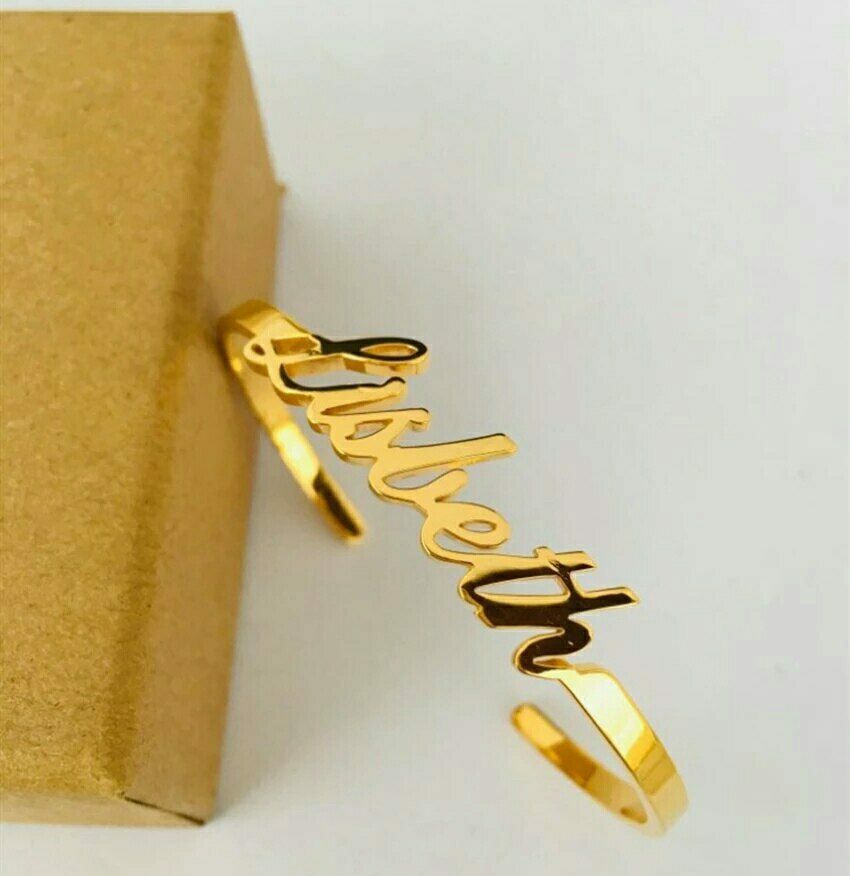 Gift Box Custom Name Bangle Bracelet Cuff Stainless Personalized Name Jewelry