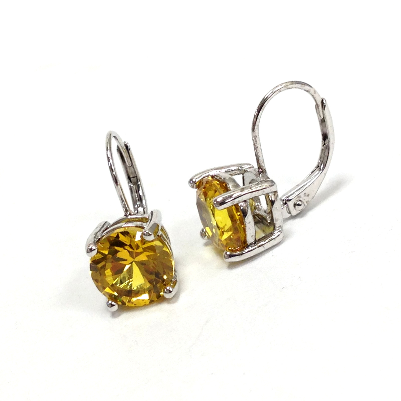 BBJ Bangkok Ratnaraj Sterling Silver Yellow Citrine Solitaire Leverback Earrings