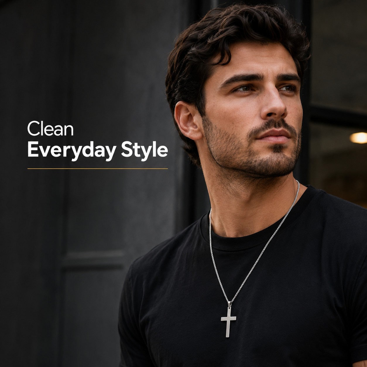 Cross Pendant Necklace Men Women Cuban Link Chain Stainless Steel Gold Silver