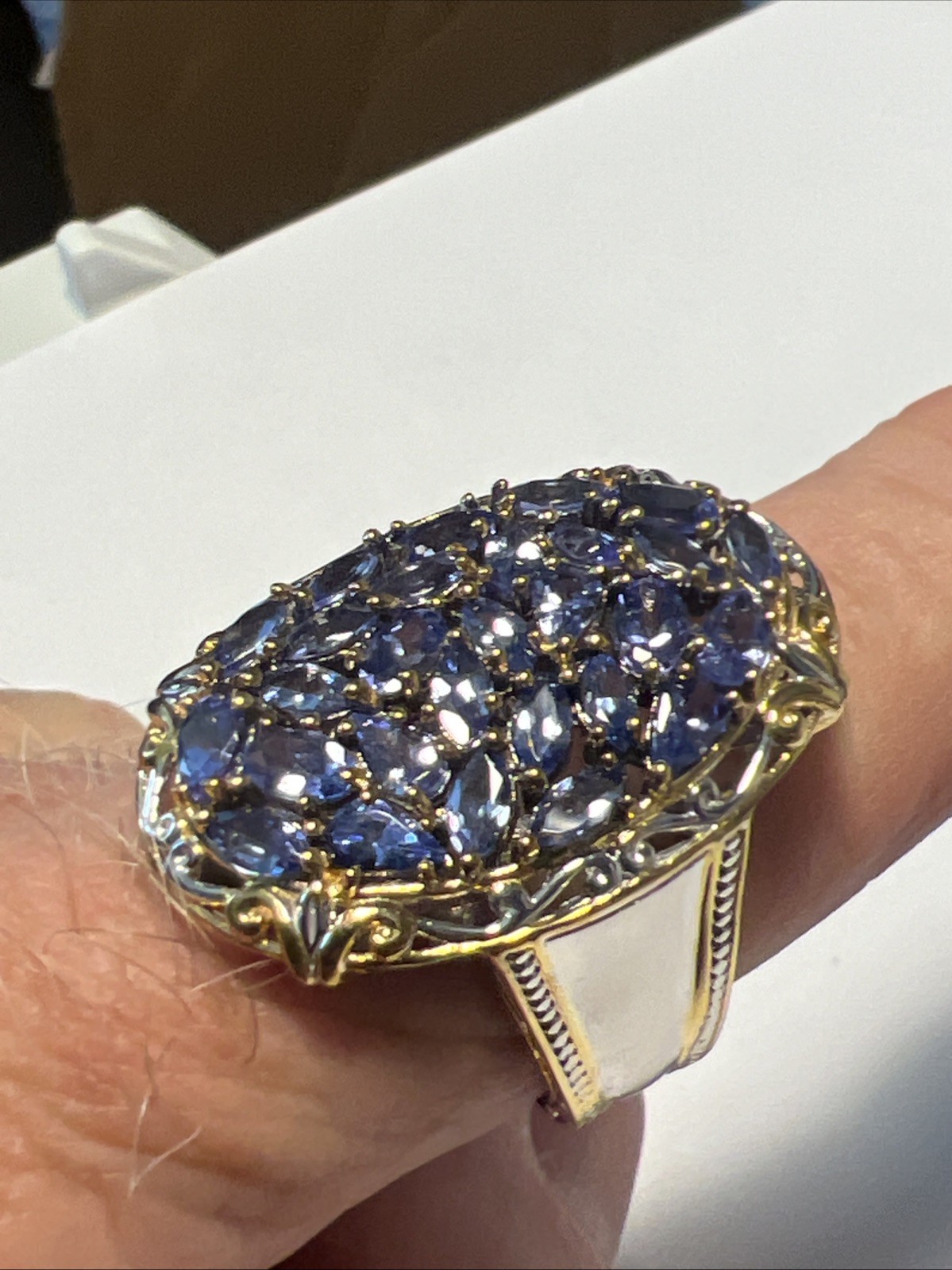Gems en Vogue 925 Tanzanite ? Cluster Palladium Ring sz11 Gold Vermeil #JV118