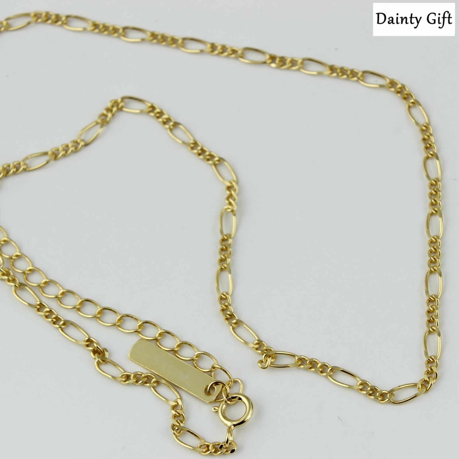 Women / Girl 925 Sterling Silver Gold Flat Figaro Link Chain Necklace 12 -14.2″
