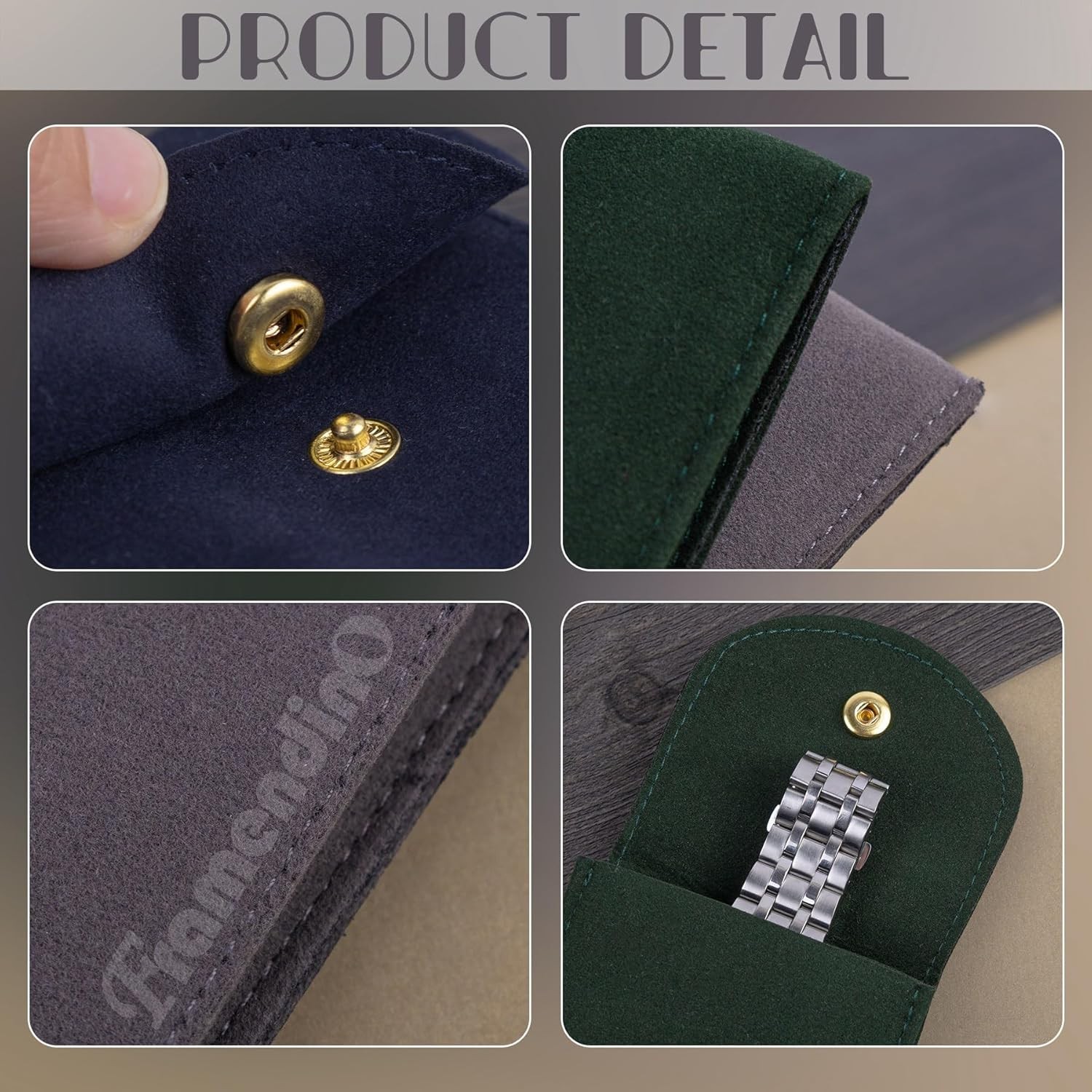 Framendino, 4 Pack Velvet Watch Pouch with Snap Button 4 Pack, Multicolor