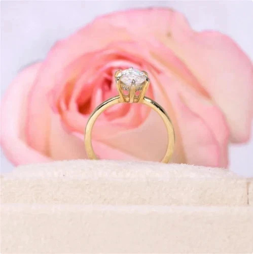 2.50CT Marquise-Cut Moissanite Solitaire Engagement Ring 14K Yellow Gold Plated