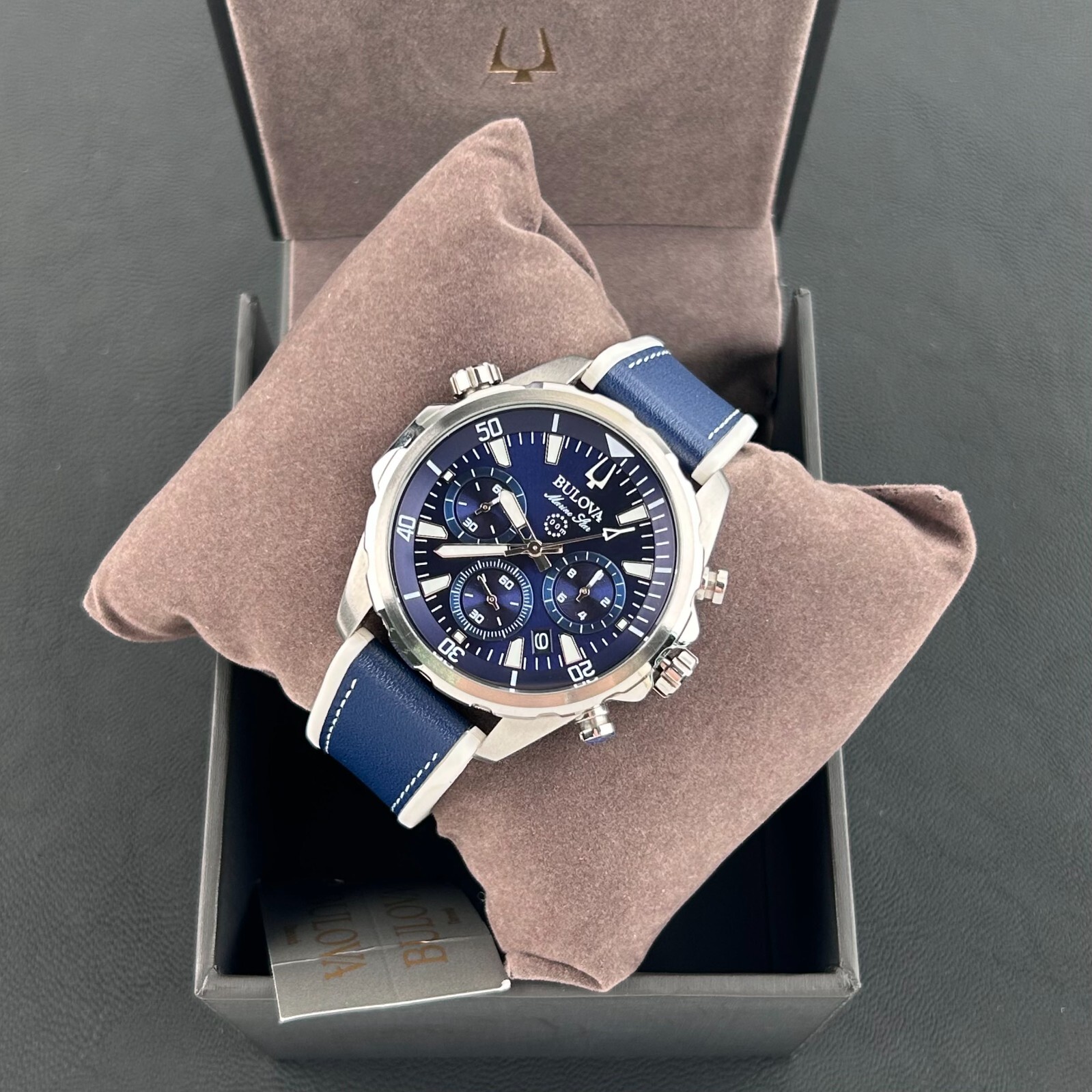 Bulova Marine Star 96B287 Blue Dial-Blue Silicone Strap Men’s Quartz Watch 43mm