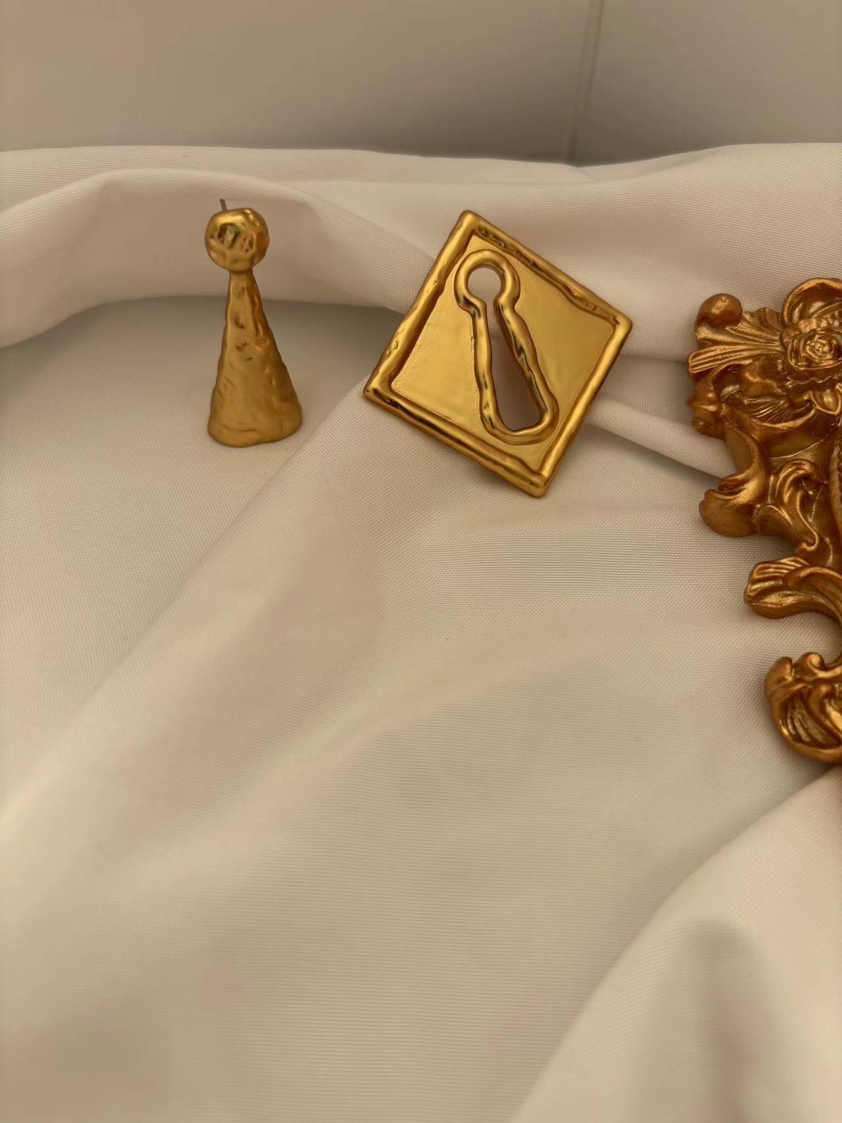 Asymmetric AB Surrealist Series keyhole Earrings with box