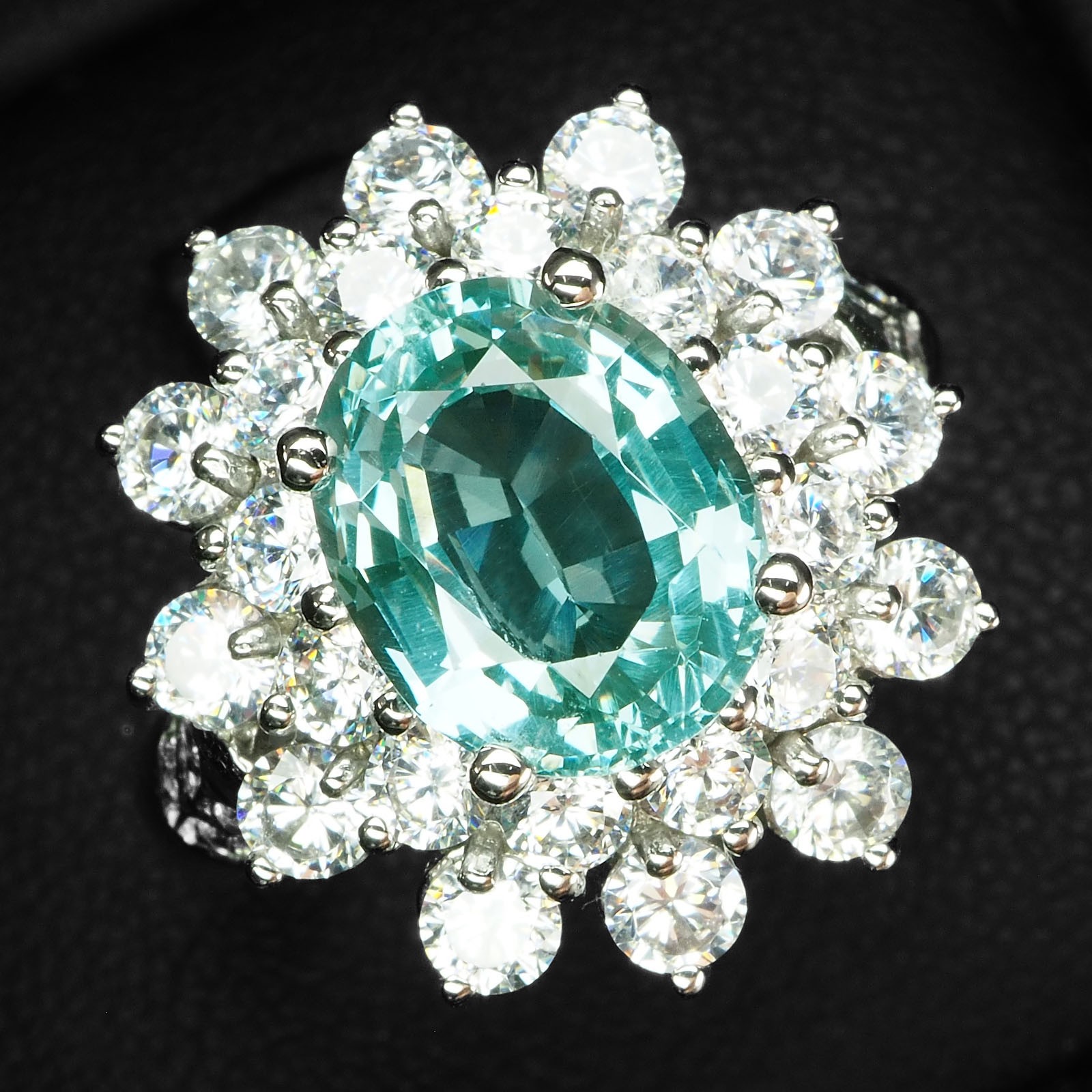 Bluish Green Paraiba Tourmaline 3.10Ct 925 Sterling Silver Handmade Floral Rings