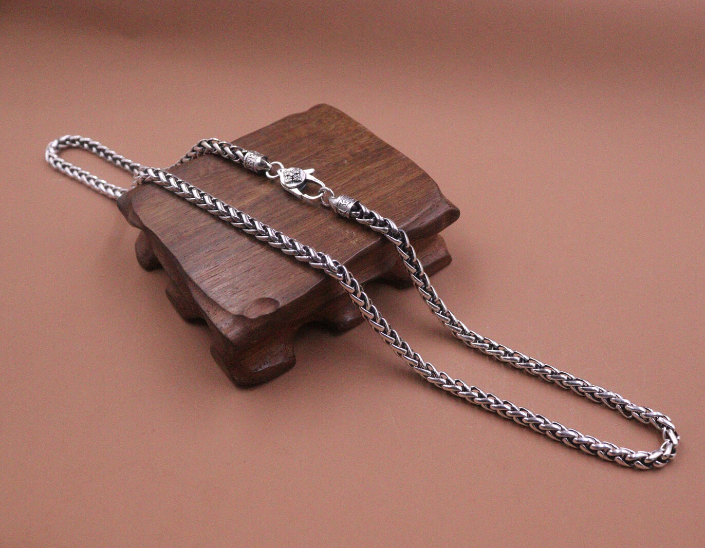 Pure S925 Sterling Silver Chain Women Men 5mm Round Wheat Link Necklace 22inchL
