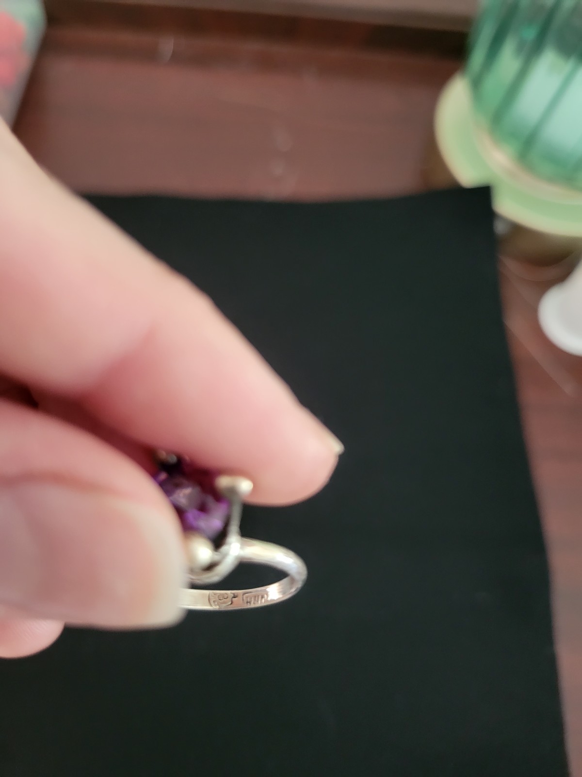 Vintage Eagle 3 Mexican Mexico Purple Amethyst Sterling Silver Crown Ring