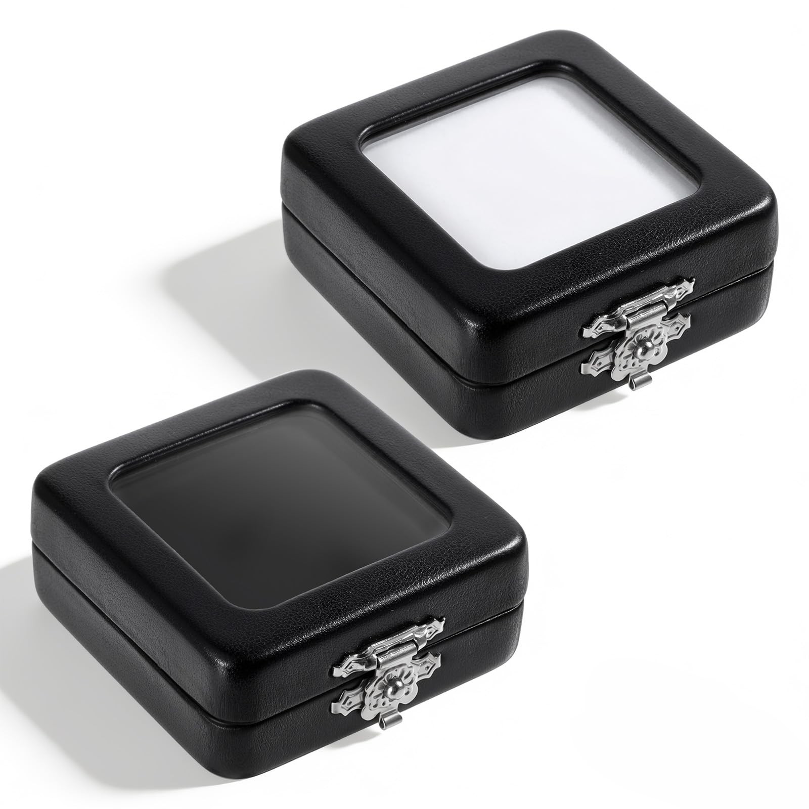 Small Display Box, 2 Pack 2.2×2.2×0.9Inch PU Leather Gemstone Display Case Sm…