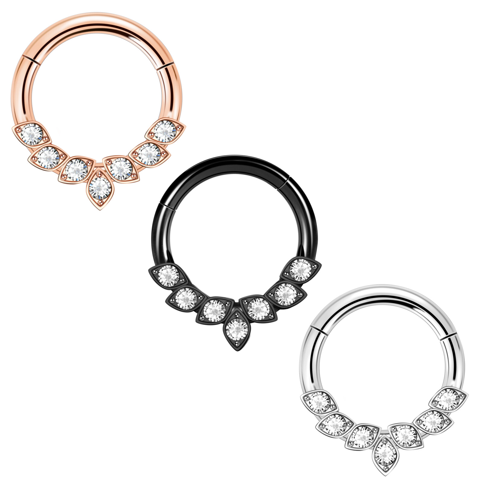 16G Septum Clicker Stainless Steel Hinged Nose Rings Hoop CZ Opal Body Piercing