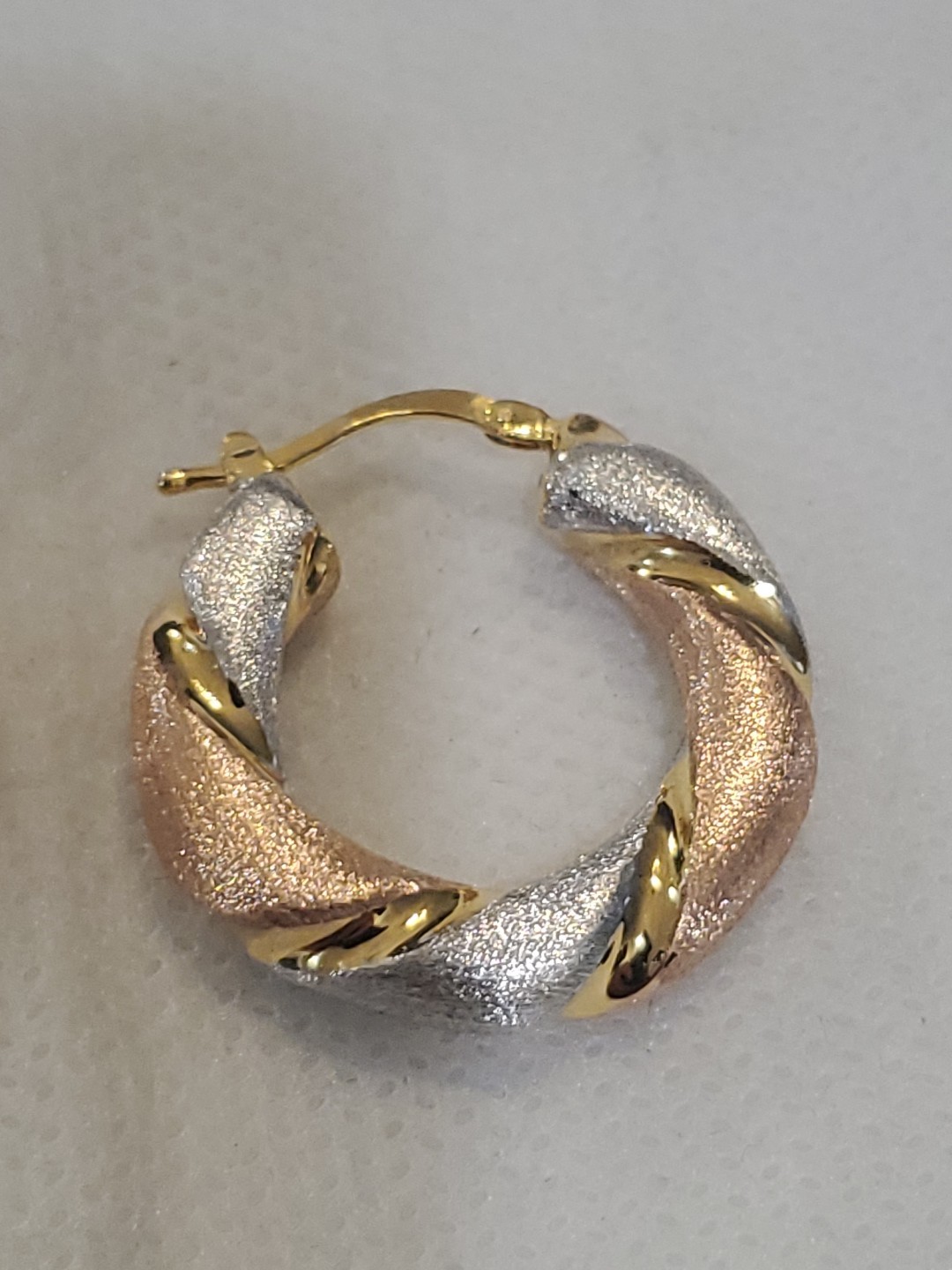 Streling 925 Multicolored Hoop Earrings. Brushed Silver & Rose Gold, Gold Color