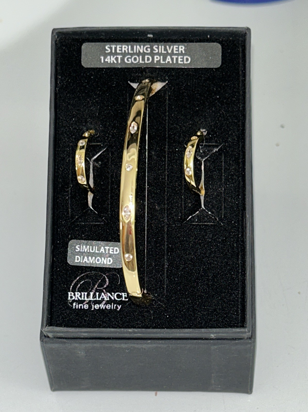 Brilliance Fine Jewelry 14K Gold Plated Sterling Silver Bangle & Earring Set NIB