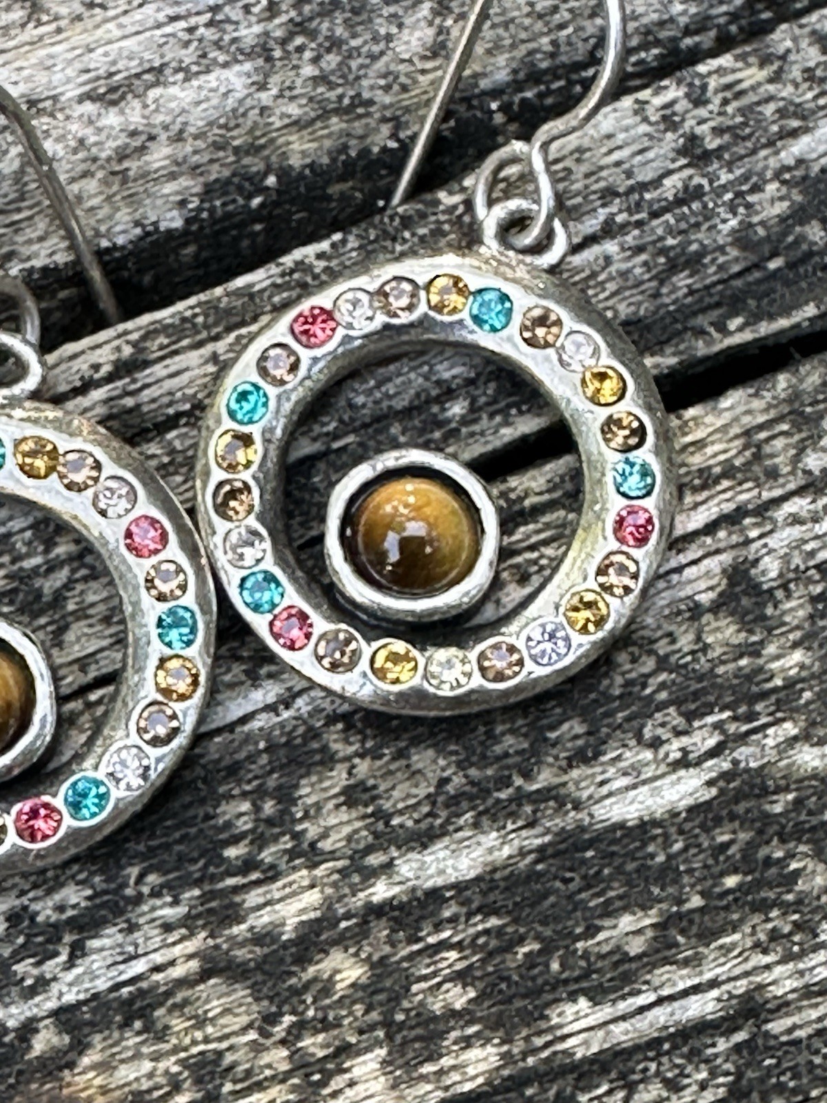 Patricia Locke Silver, Multi Color & Tigers Eye ‘05 Eddy Dangle Crystal Earrings