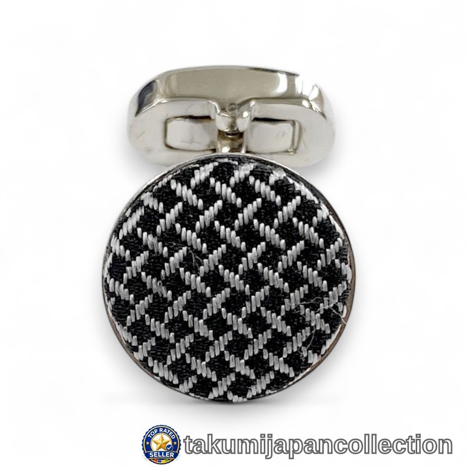 Henry Poole Tweed Wrapped Button Swivel Cufflinks Silver Tone Cuff Links #M-614