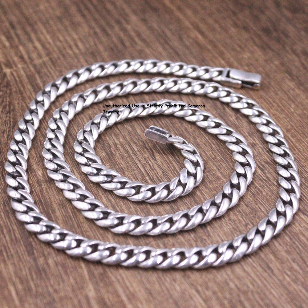 Pure S925 Sterling Silver Chain Men Women 6mm Curb Link Necklace 44-45g 21.6inch