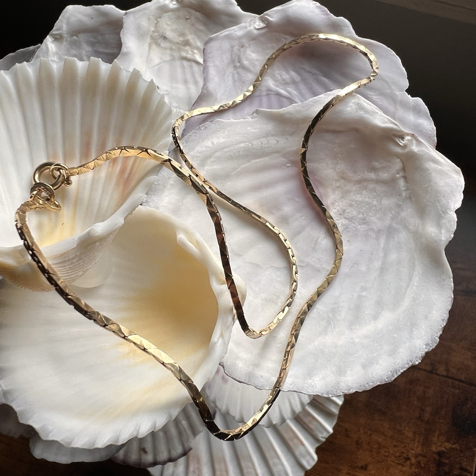 14K Solid Yellow Gold Diamond Cut Flat Link Necklace 16” 7.1g Italy