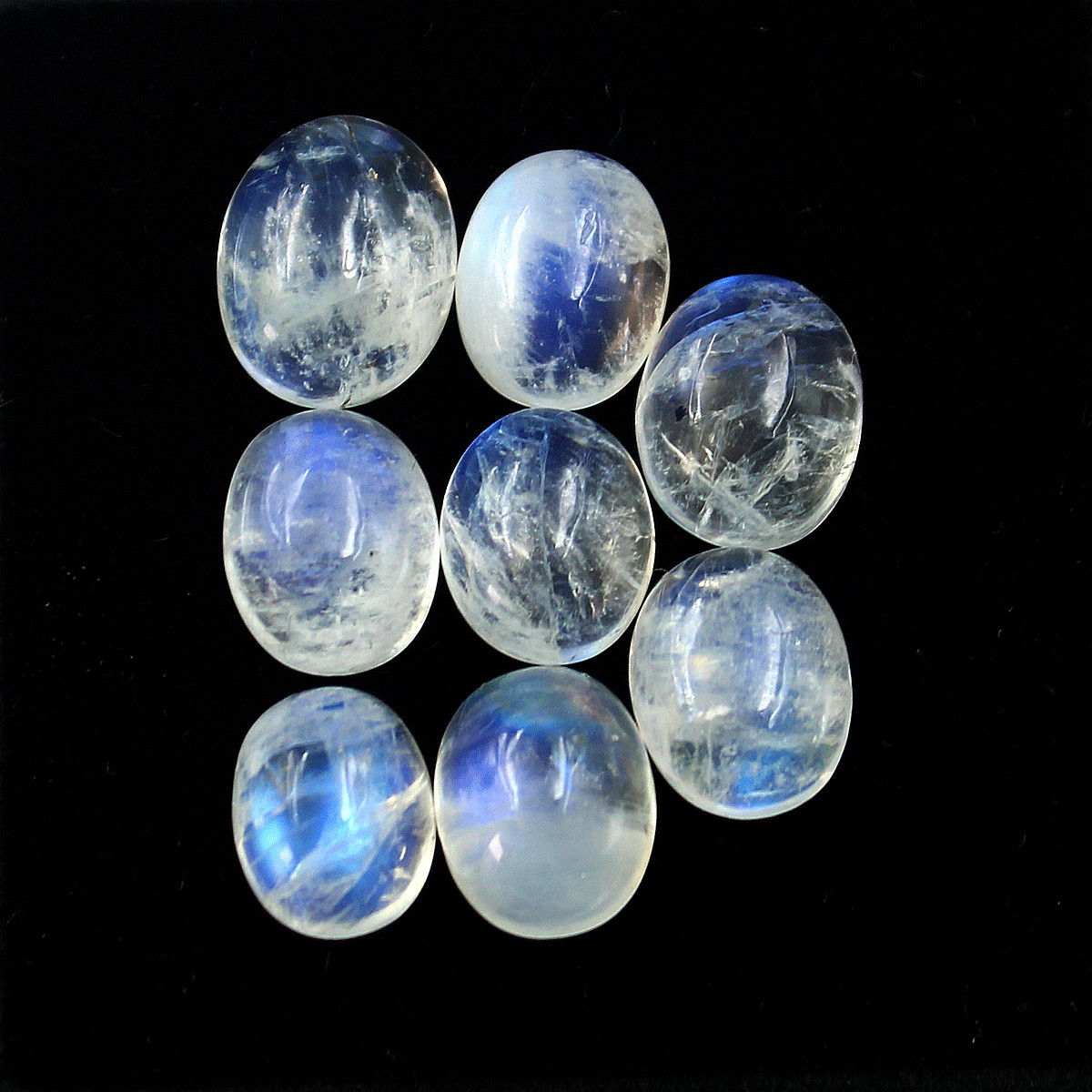 8 PC Natural Rainbow Moonstone High Quality 9mm-11mm Oval Cabochon Gemstones Lot