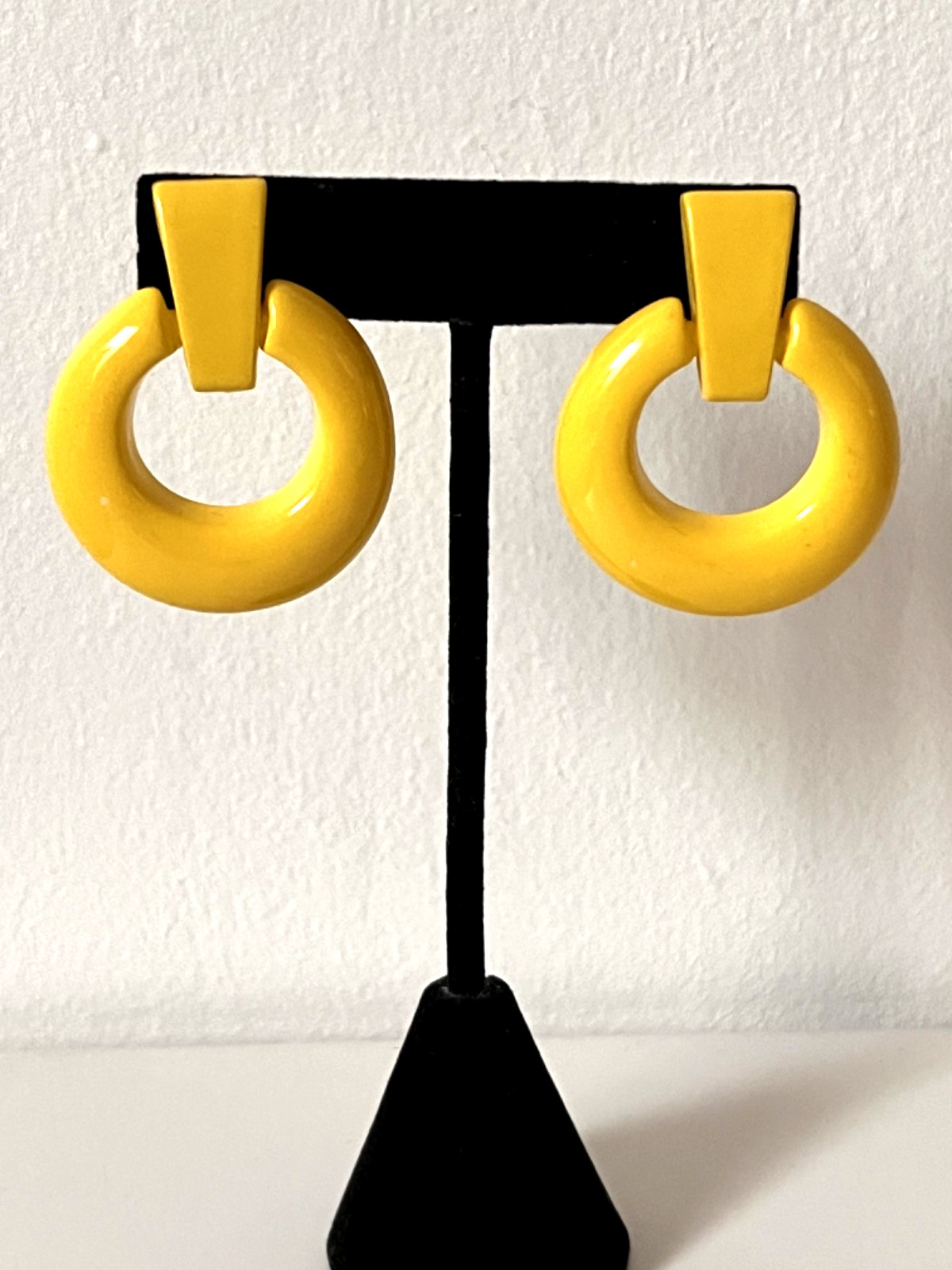 Vintage Bright Mustard Yellow Door Knocker Pierced Earrings