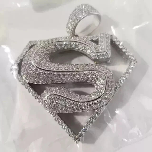 2.90Ct Round Cut Real Moissanite Custom Letter “S” Pendant 14K White Gold Plated
