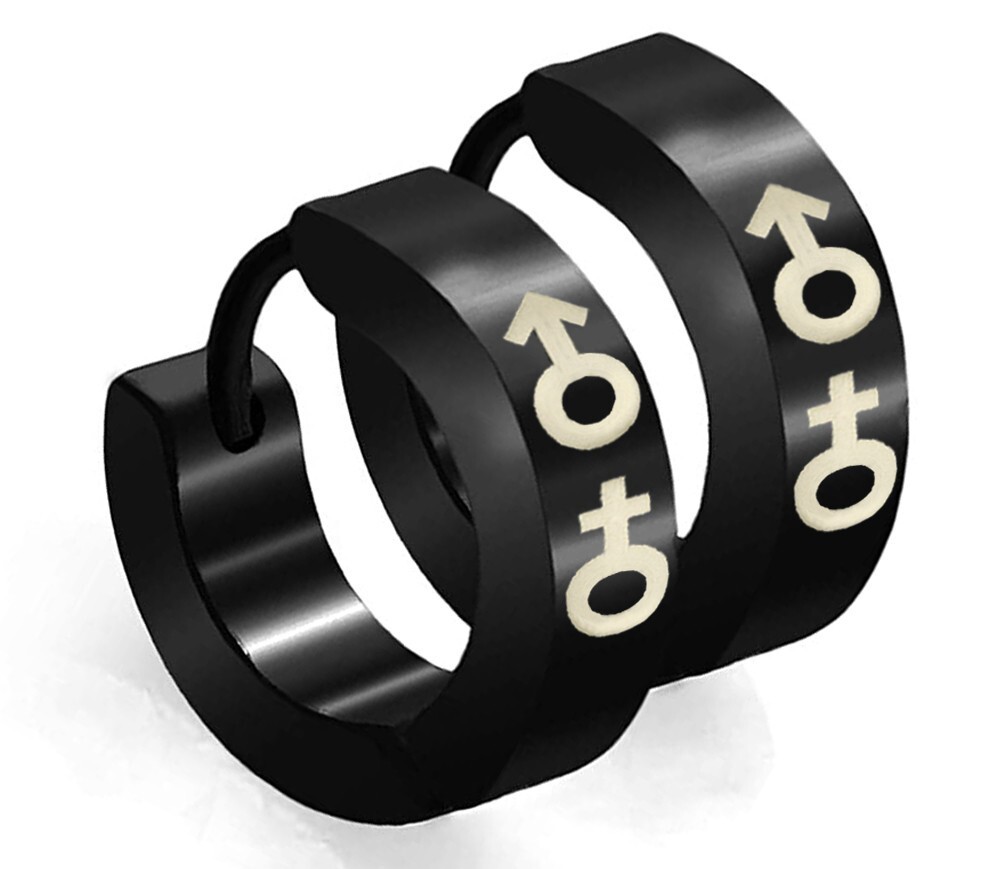 Pride Shack Male & Female Symbol Black Steel Hoop Huggie Bisexual Pride Earrings