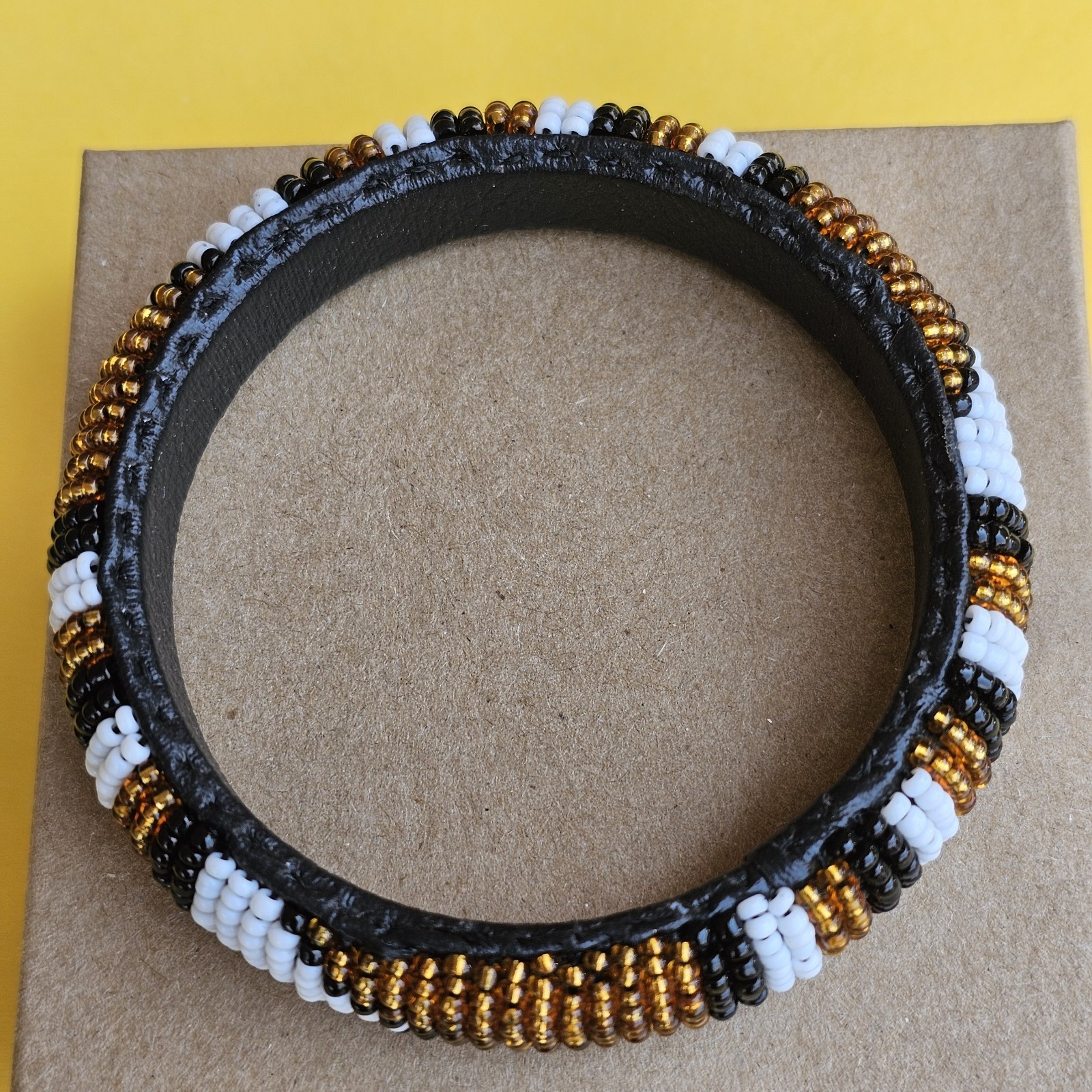African- Maasai Beaded Leather Bangle Bracelet- Handcrafted in Kenya- New- e
