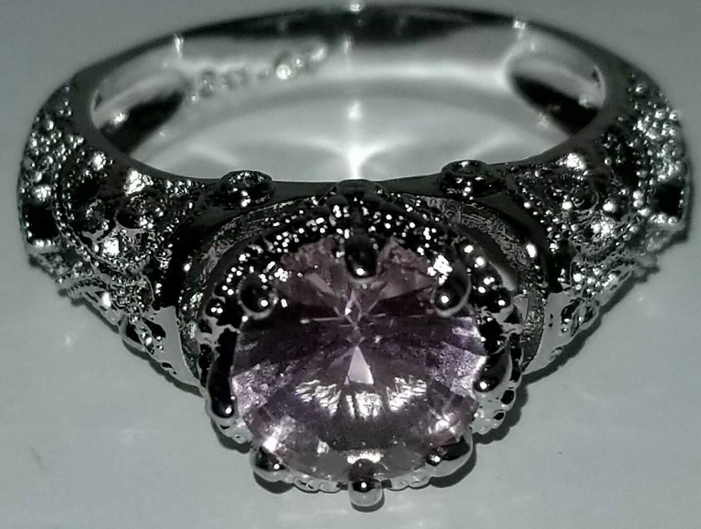 18k White Gold Overlay, 1.87ctw Pink & White Sapphire Ring Size 7