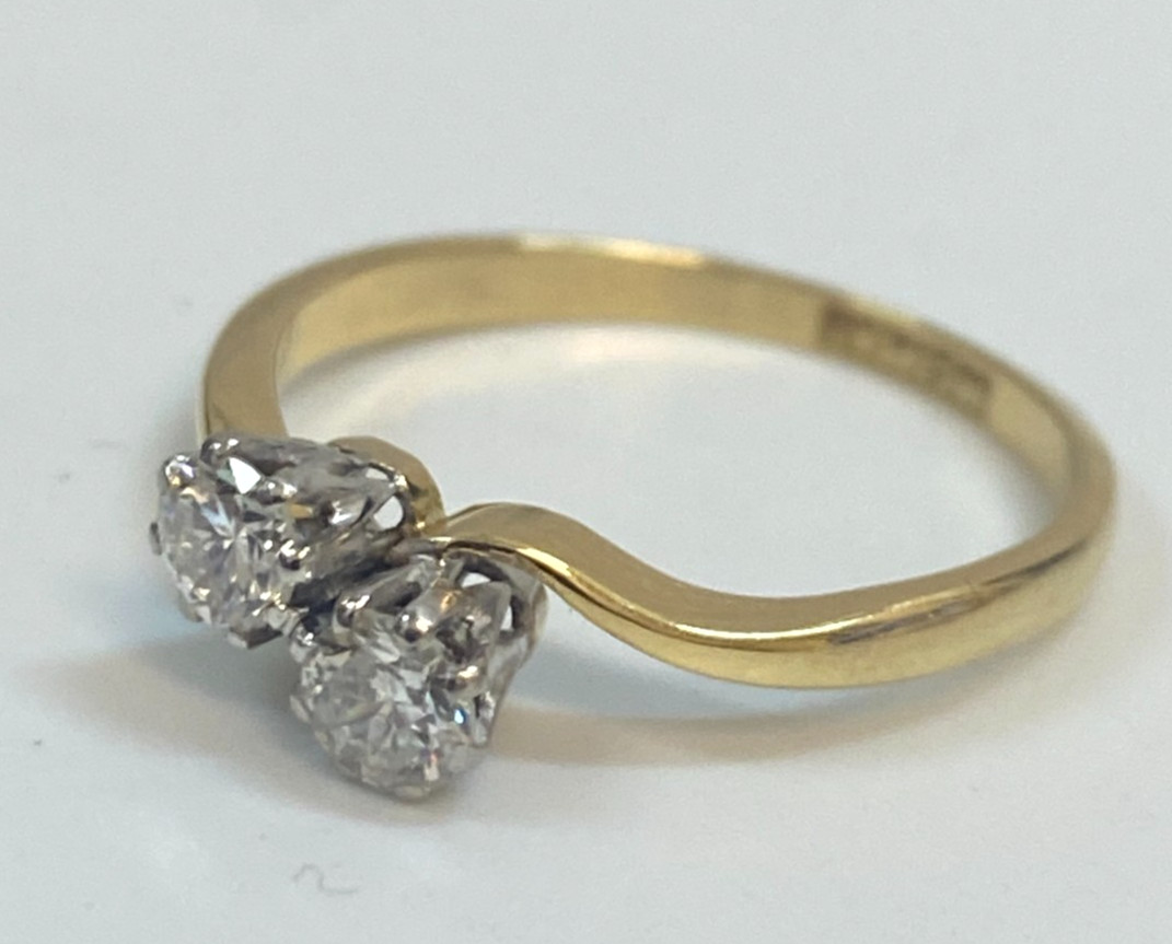 18K Yellow Gold & 0.35CT Diamond Ring Size M 1/2 (US 6.5) Vintage Jewellery