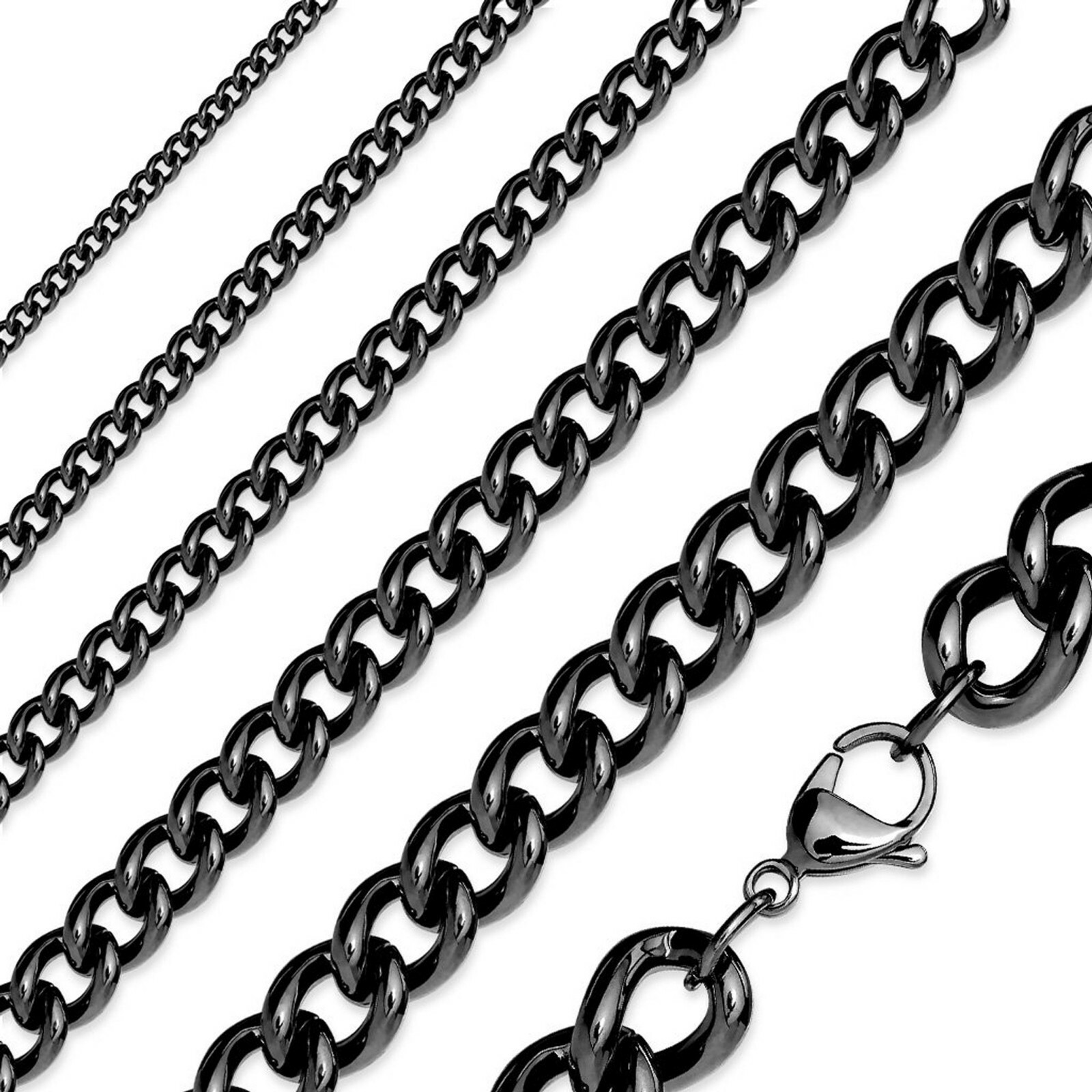Black Curb Chain Stainless Steel 15-20-inch 3mm Wide Mens Womens Necklace