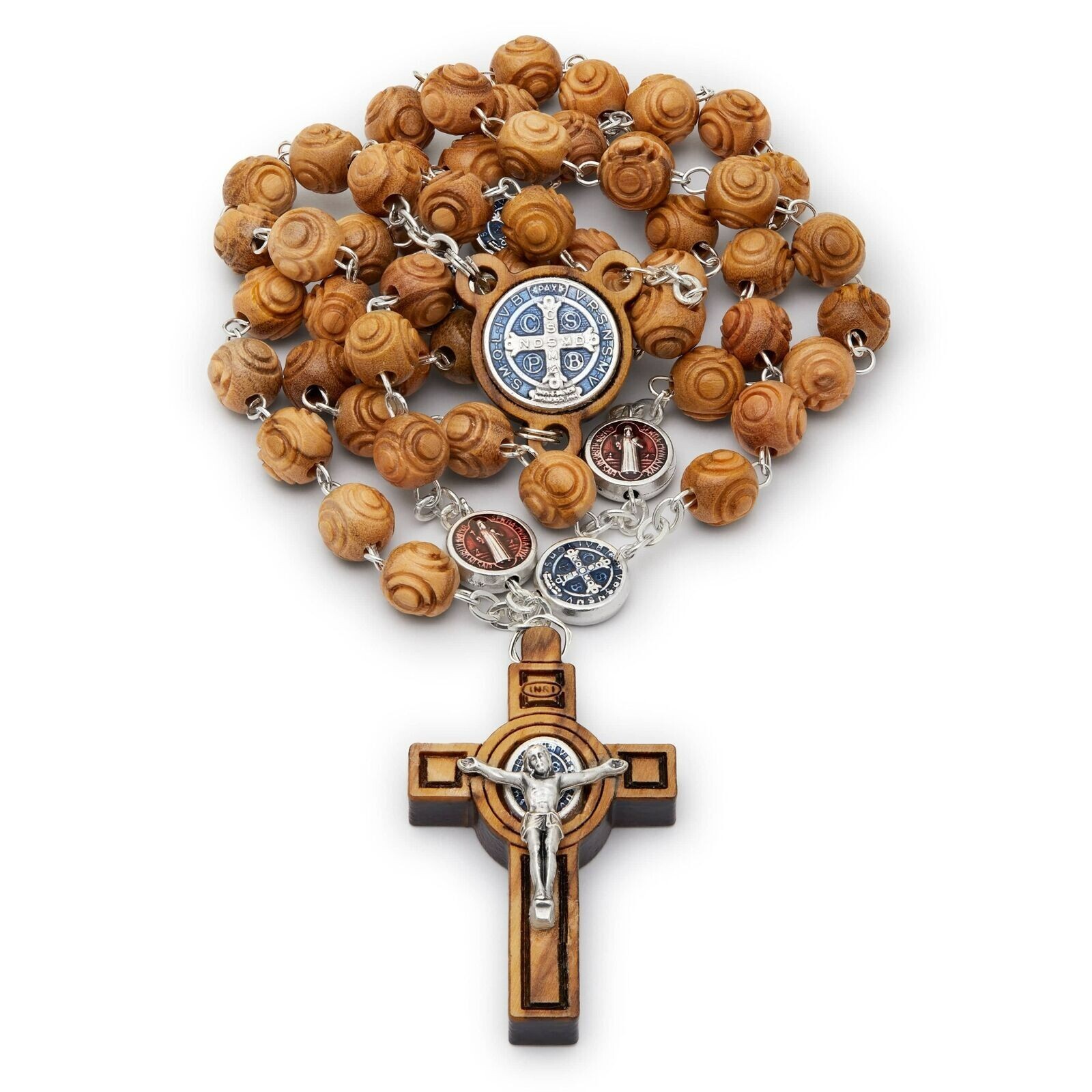 St Benedict Rosary Beads Catholic Olive Wood Medal Cross Blessed By Pope Vatican