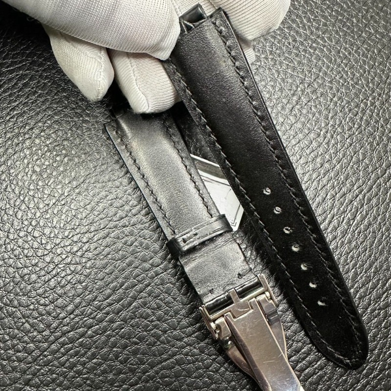 Fits Tudor Pelagos 25500 25600 42mm Black Leather Strap With Silver Buckle 22mm