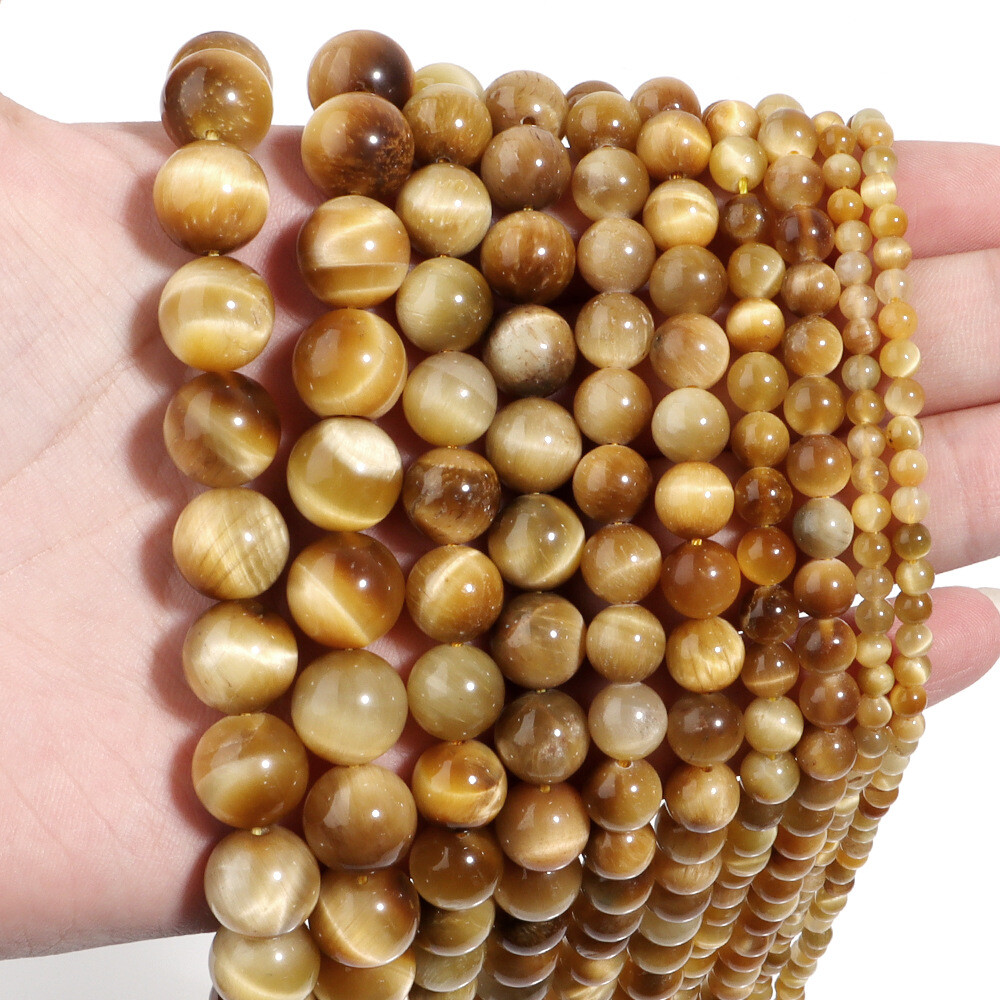 Natural Tiger’s Eye Gemstone Smooth Round Loose Beads for DIY Bracelet Necklace