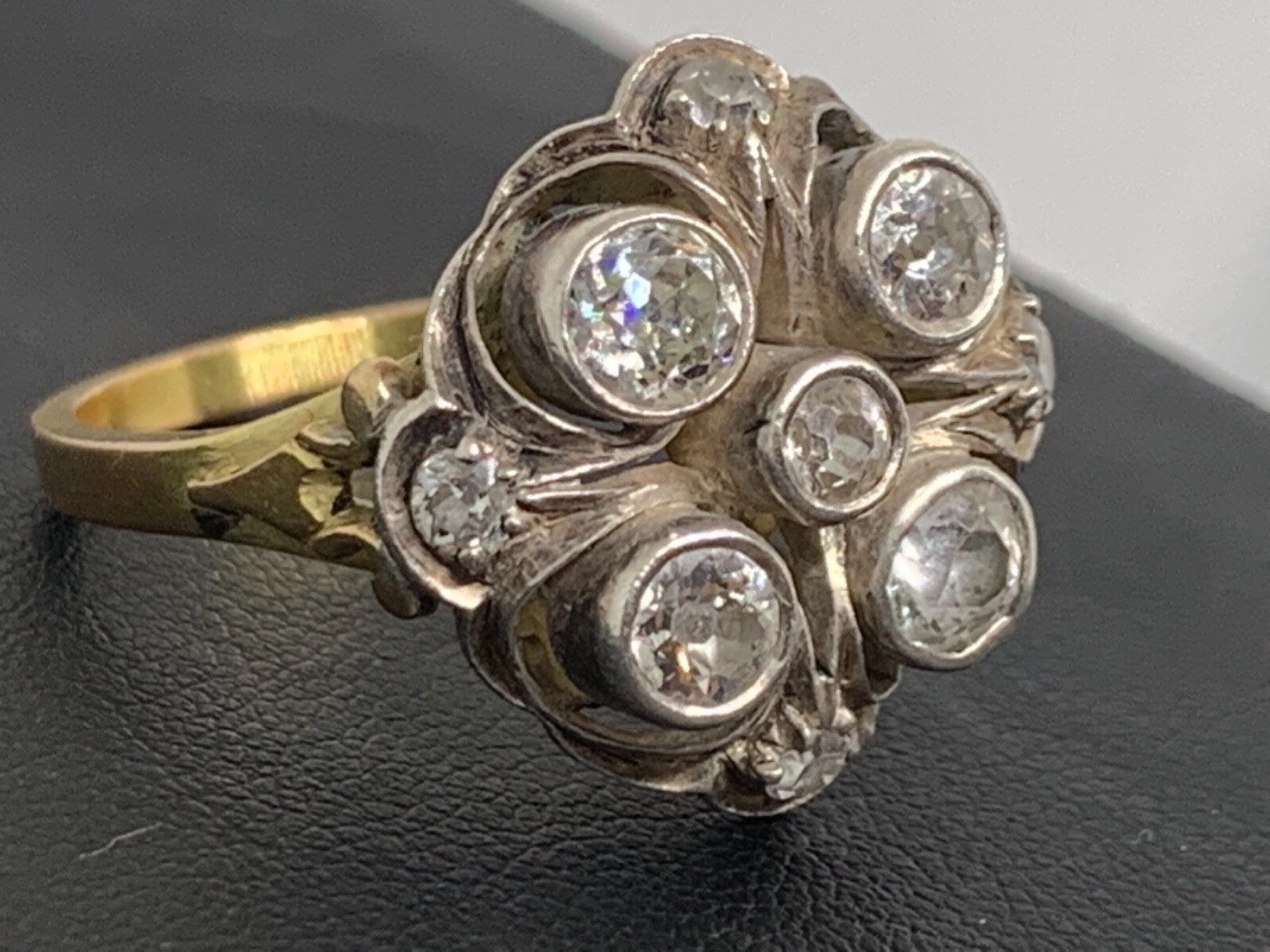 Vintage 14k White/Yellow Gold 1.35ctw Old Cut Diamond Large Cocktail Ring Sz 8.5